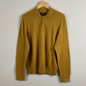 A.P.C. Aymar Knit Long Sleeve Sweater Polo | Cotton Cashmere Blend | Mustard